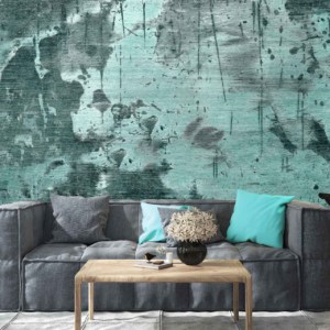 All Knocked Up - a wallpaper of a blue grunge concrete by Cara Saven Wall Design