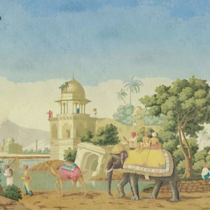 Exotic Time - a wallpaper of a vintage painted Indian landscape by Cara Saven Wall Design