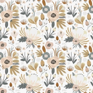 Lexi - a wallpaper made up of graphic style flowers and plants in a sepia tone by Cara Saven Wall Design